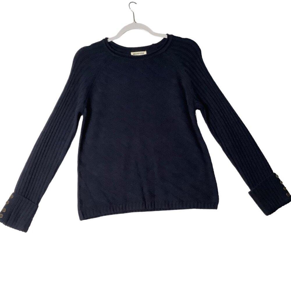Margeaux & Ellie Navy Blue Acrylic Sweater Women Size Small NWT Button Accent‎